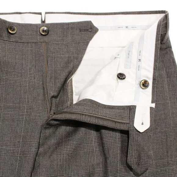 PT Torino NWOT Dress Pants Size 50 (34 US) Slim Fit In Gray Plaid Wool Blend